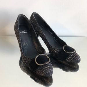 Stuart Weitzman Classic Gray Tweed Plaid Heels
